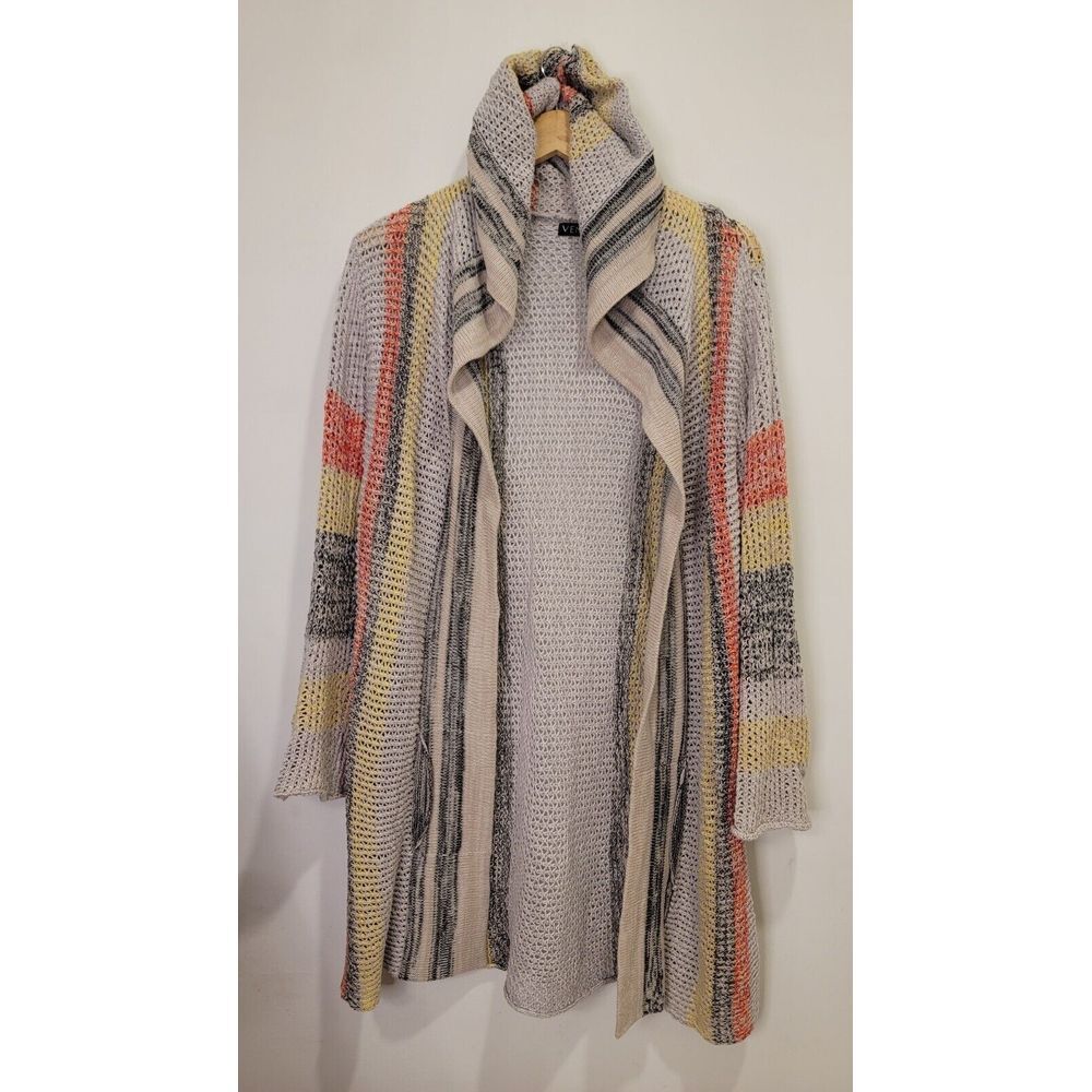 VENUS‎ Hooded Knit Sweater Large Open Front Cardigan Striped Lightweight Jacket